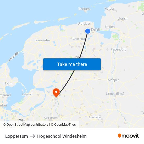 Loppersum to Hogeschool Windesheim map