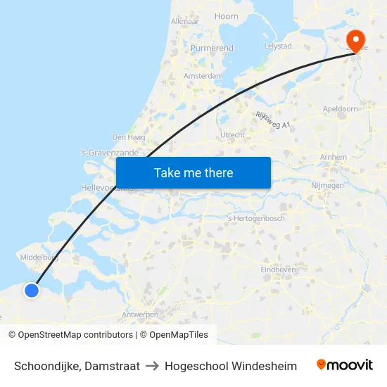 Schoondijke, Damstraat to Hogeschool Windesheim map