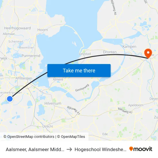 Aalsmeer, Aalsmeer Midden to Hogeschool Windesheim map
