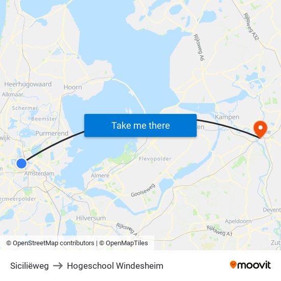 Siciliëweg to Hogeschool Windesheim map