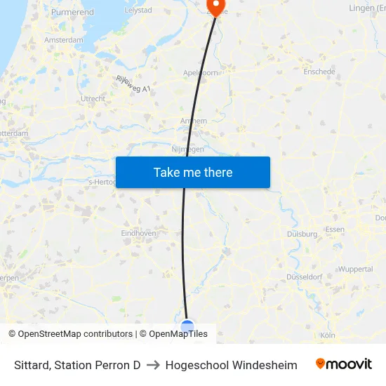 Sittard, Station Perron D to Hogeschool Windesheim map