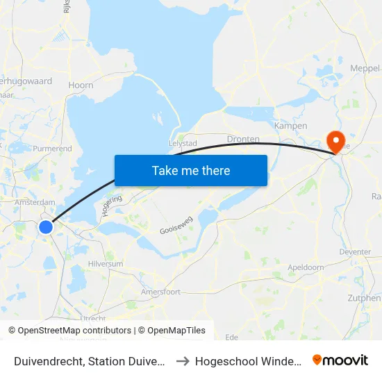 Duivendrecht, Station Duivendrecht to Hogeschool Windesheim map