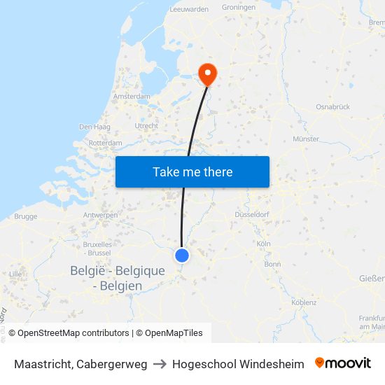 Maastricht, Cabergerweg to Hogeschool Windesheim map