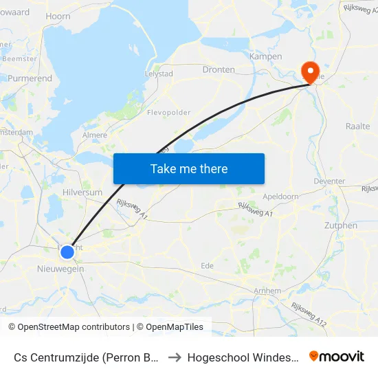Cs Centrumzijde (Perron B2/B3) to Hogeschool Windesheim map