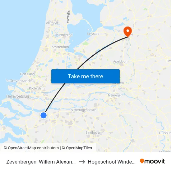 Zevenbergen, Willem Alexanderlaan to Hogeschool Windesheim map