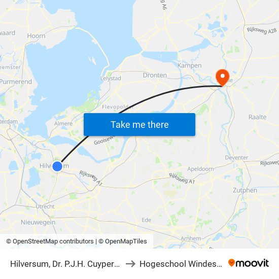 Hilversum, Dr. P.J.H. Cuypersplein to Hogeschool Windesheim map