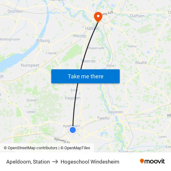 Apeldoorn, Station to Hogeschool Windesheim map