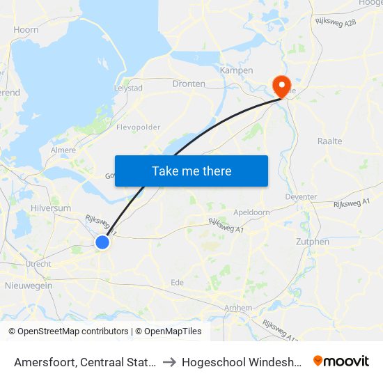 Amersfoort, Centraal Station to Hogeschool Windesheim map