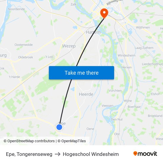 Epe, Tongerenseweg to Hogeschool Windesheim map