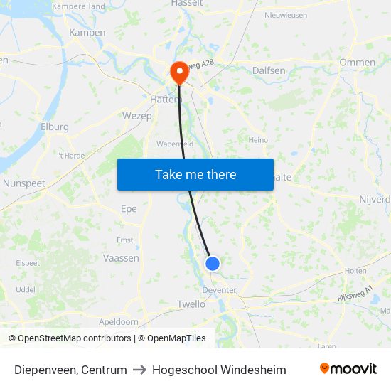 Diepenveen, Centrum to Hogeschool Windesheim map