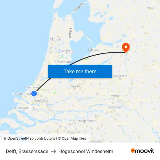 Delft, Brasserskade to Hogeschool Windesheim map