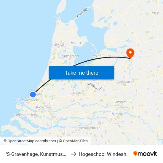 'S-Gravenhage, Kunstmuseum to Hogeschool Windesheim map