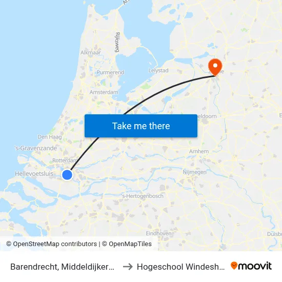 Barendrecht, Middeldijkerplein to Hogeschool Windesheim map