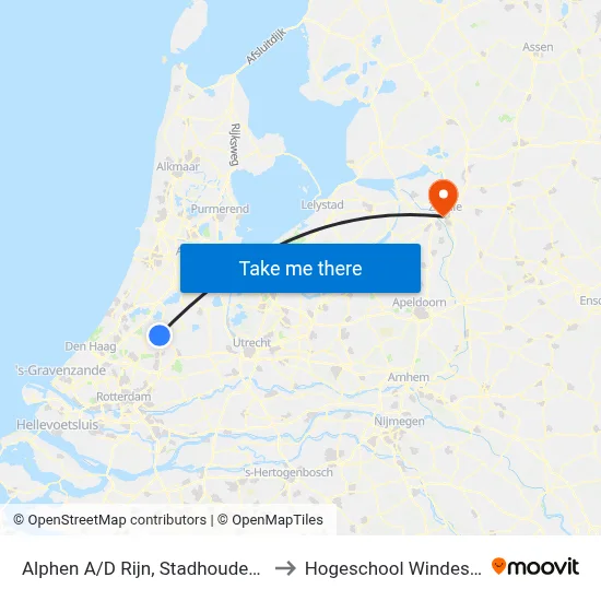 Alphen A/D Rijn, Stadhoudersplein to Hogeschool Windesheim map