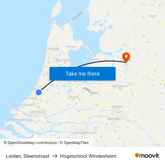 Leiden, Steenstraat to Hogeschool Windesheim map