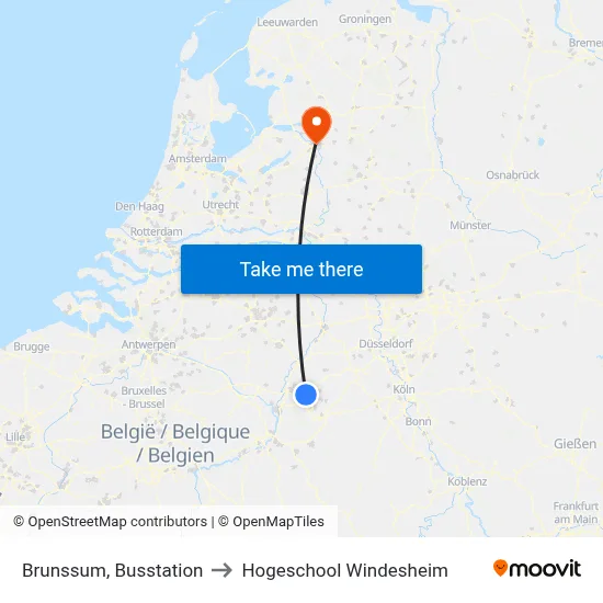 Brunssum, Busstation to Hogeschool Windesheim map