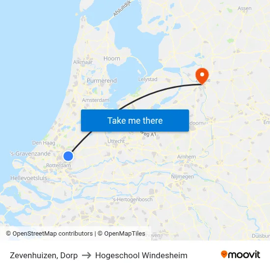 Zevenhuizen, Dorp to Hogeschool Windesheim map