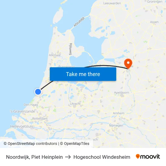 Noordwijk, Piet Heinplein to Hogeschool Windesheim map