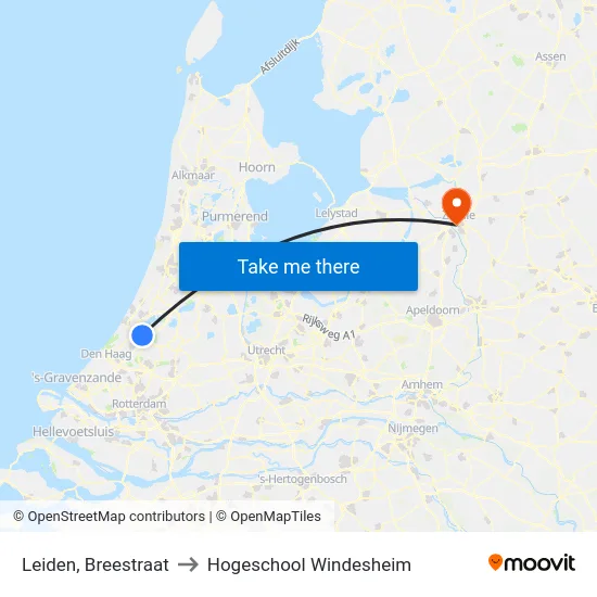 Leiden, Breestraat to Hogeschool Windesheim map