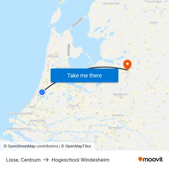 Lisse, Centrum to Hogeschool Windesheim map