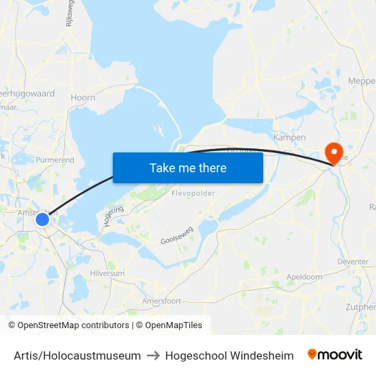 Artis/Holocaustmuseum to Hogeschool Windesheim map