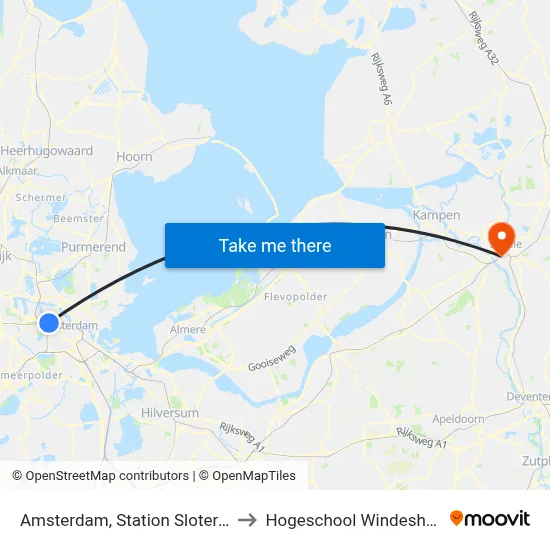 Amsterdam, Station Sloterdijk to Hogeschool Windesheim map