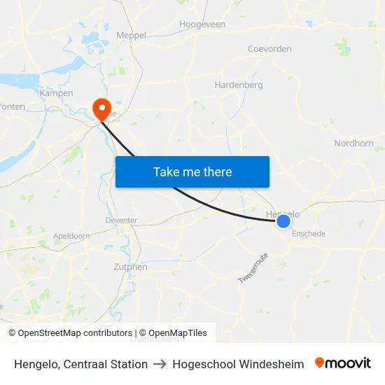 Hengelo, Centraal Station to Hogeschool Windesheim map