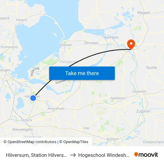 Hilversum, Station Hilversum to Hogeschool Windesheim map