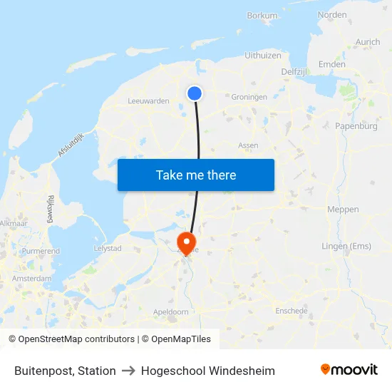 Buitenpost, Station to Hogeschool Windesheim map
