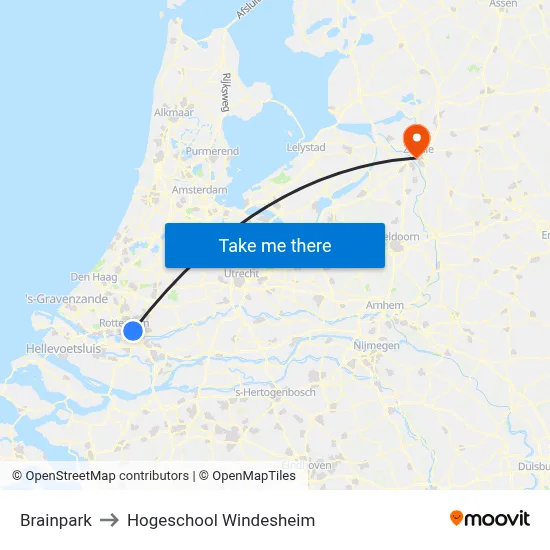 Brainpark to Hogeschool Windesheim map