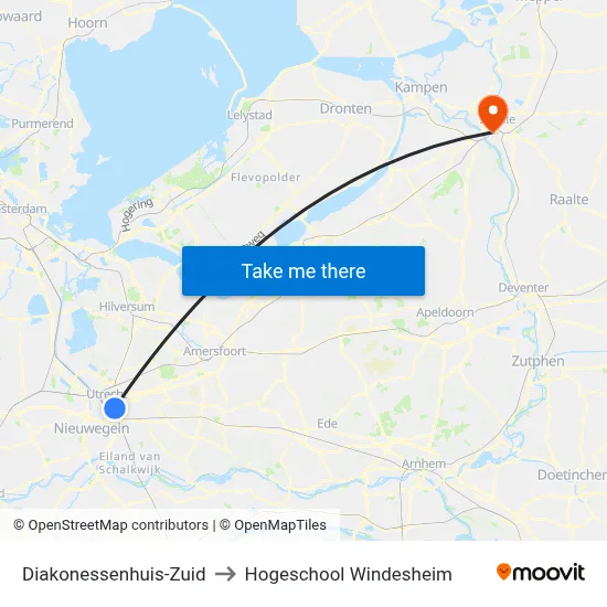 Diakonessenhuis-Zuid to Hogeschool Windesheim map