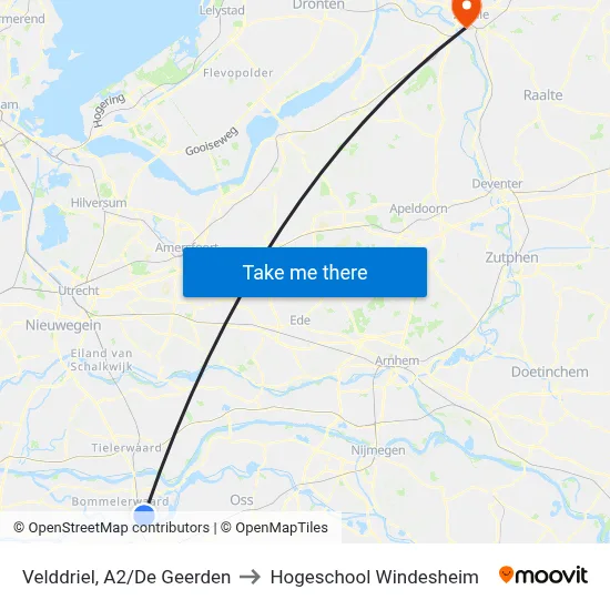 Velddriel, A2/De Geerden to Hogeschool Windesheim map