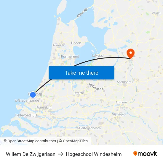 Willem De Zwijgerlaan to Hogeschool Windesheim map