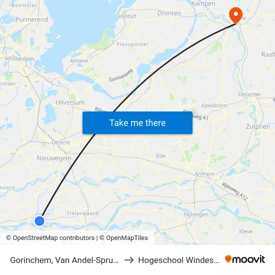 Gorinchem, Van Andel-Spruytlaan to Hogeschool Windesheim map