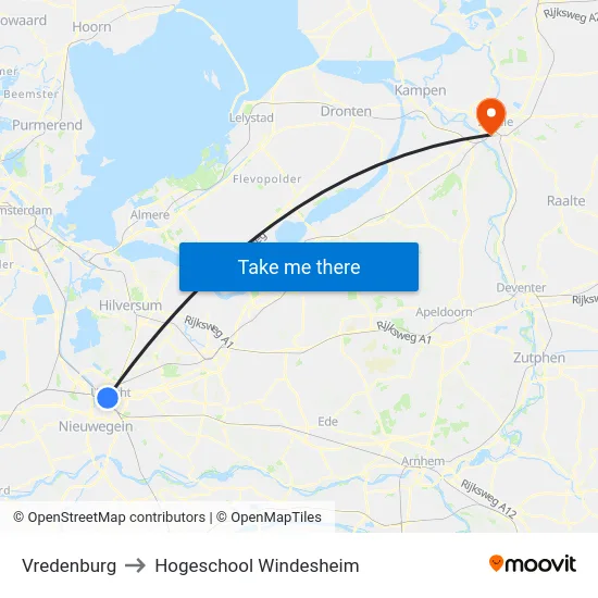 Vredenburg to Hogeschool Windesheim map