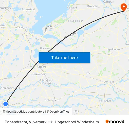 Papendrecht, Vijverpark to Hogeschool Windesheim map