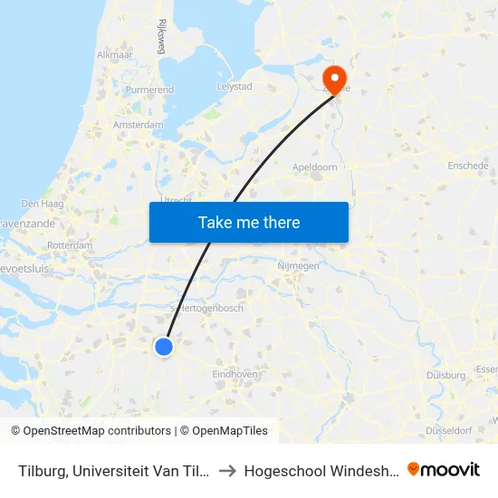 Tilburg, Universiteit Van Tilburg to Hogeschool Windesheim map