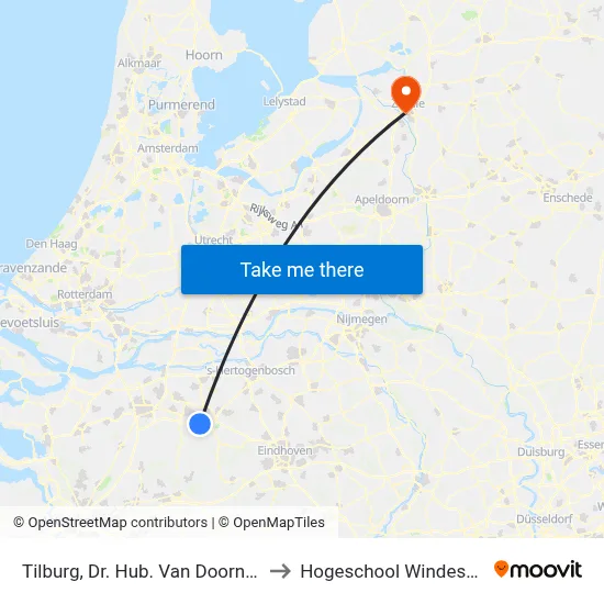 Tilburg, Dr. Hub. Van Doorneweg to Hogeschool Windesheim map