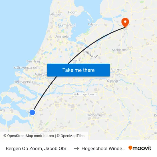 Bergen Op Zoom, Jacob Obrechtlaan to Hogeschool Windesheim map