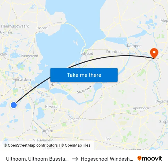 Uithoorn, Uithoorn Busstation to Hogeschool Windesheim map