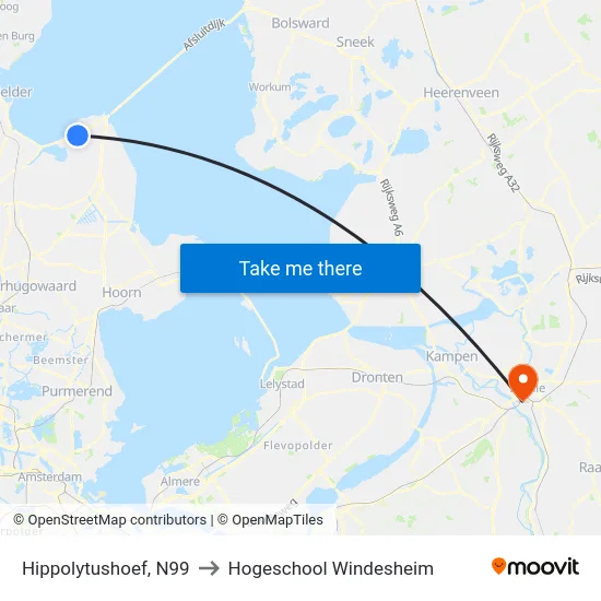 Hippolytushoef, N99 to Hogeschool Windesheim map