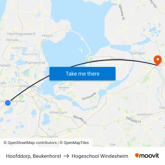 Hoofddorp, Beukenhorst to Hogeschool Windesheim map