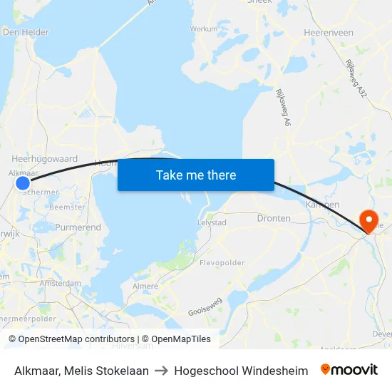 Alkmaar, Melis Stokelaan to Hogeschool Windesheim map
