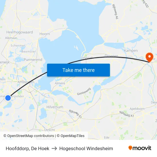 Hoofddorp, De Hoek to Hogeschool Windesheim map