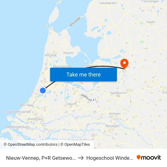 Nieuw-Vennep, P+R Getsewoud Zuid to Hogeschool Windesheim map