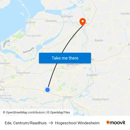 Ede, Centrum/Raadhuis to Hogeschool Windesheim map