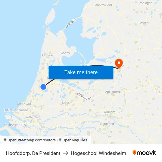 Hoofddorp, De President to Hogeschool Windesheim map