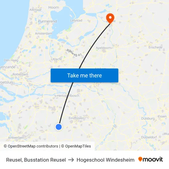 Reusel, Busstation Reusel to Hogeschool Windesheim map