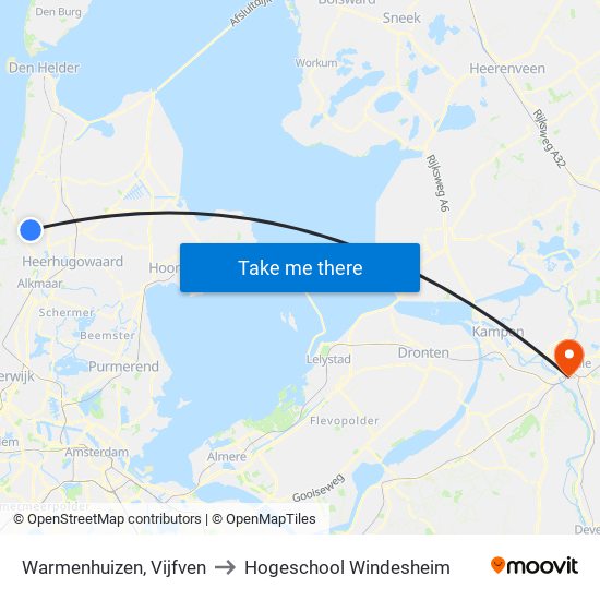 Warmenhuizen, Vijfven to Hogeschool Windesheim map