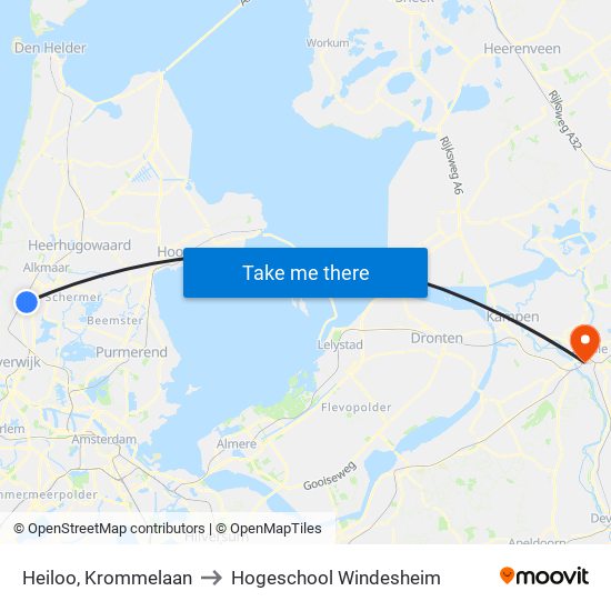 Heiloo, Krommelaan to Hogeschool Windesheim map